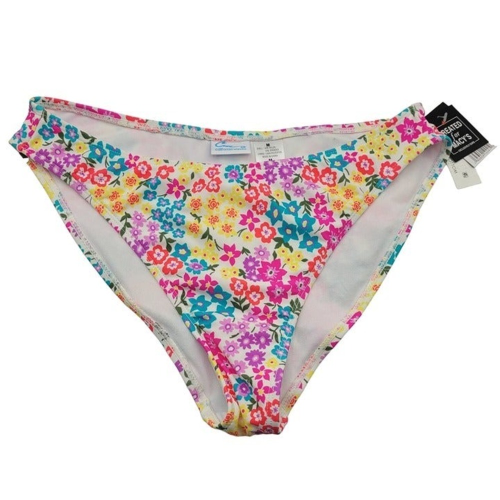 California Waves Womens Floral Bikini Swim Bottom Multi Color Medium NWT